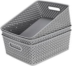 MaxGear 3 Pack Plastic Storage Baskets, Large, Grey by MaxGear