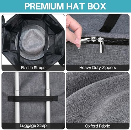 SLEEPING LAMB Hat Box for Travel and Storage, Collapsible Cap Case for Mens Fedora Organizer, Hat Storage Box for Men and Women for Closet, Cap Carrier with Handles, Grey - Image 6
