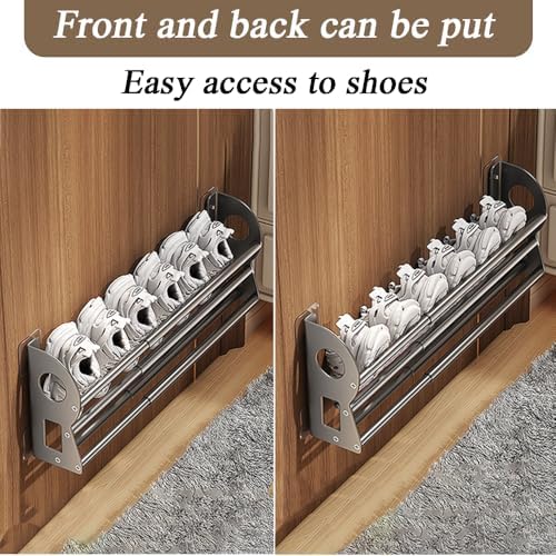 Expandable Wall Mounted Shoe Rack, Hanging Shoe Organizer Shelf (Grey) - Image 4