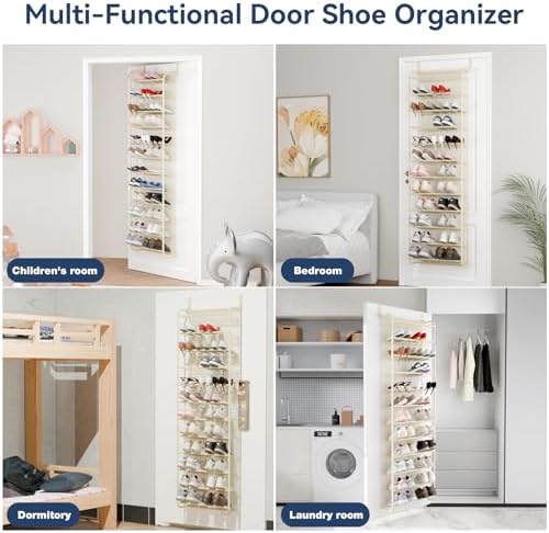 Whitmor 36 Pair Over The Door Shoe Organizer, 12 Tier Hanging Shoe Organizer, Heavy Duty Metal & Mesh Shoe Holder, Hanging Shoe Rack for Closet Organizer & Storage, 74"H x 21.7"W x 7.5"D, Beige - Image 7