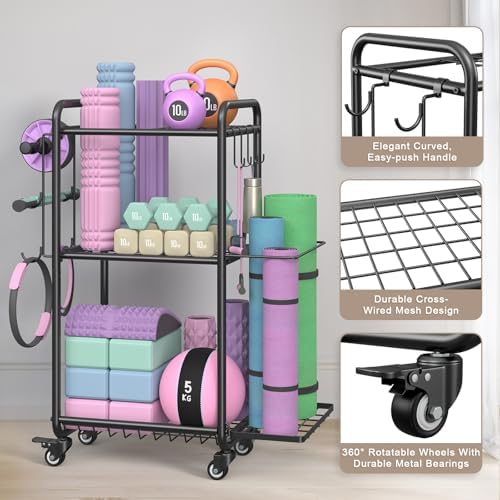Multi-Functional Home Gym Storage Rack with Wheels and Hooks - Image 6