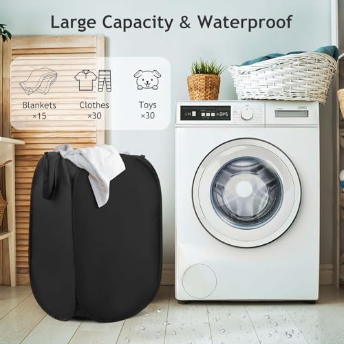 Upgraded Polyester Pop-up Laundry Hamper 2 Pack, 70L(18.5 Gal) Laundry Basket with Durable Handles Solid Bottom High Carbon Steel Frame and Side Pocket, Easy to Open Fold Flat for Storage - Image 7