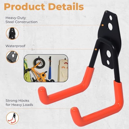 28 Pack Steel Heavy Duty Garage Hooks Storage Hooks with Anti-Slip Coating, Utility Garage Wall Mount Hanger and Organizer for Bikes, Ladder, Rope, Broom, Shovel and Garden Power Tools (28, Orange) - Image 3