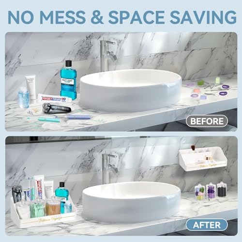 Tucao Toothbrush Holders, Toothbrush Holders for Bathroom with 6 Large Capacity Storage Slots & 3 Qtip Holders - Sturdy for Bathroom Counter Organizers and Storage Countertop - Marble White - Image 4