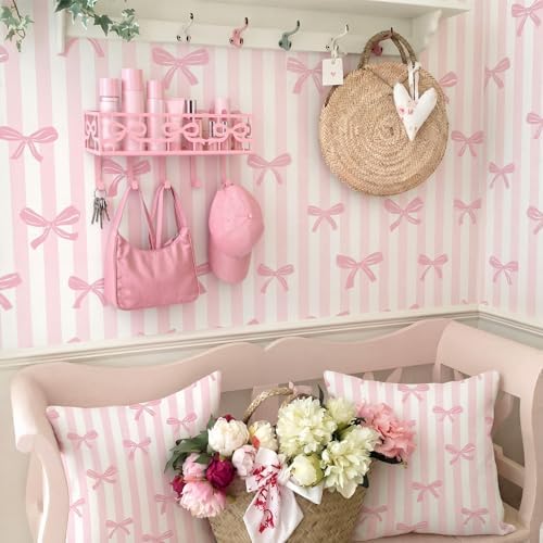 Hicarer Pink Bow Key Holder Wall Mount with Basket and 5 Hooks - Image 4