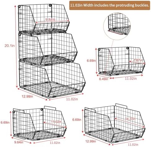 3-Tier Stackable Wire Baskets, Fruit and Vegetable Storage for Counter - Image 3