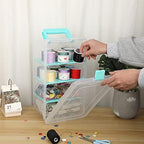 BTSKY Clear Plastic Dividing Storage Box with 4 Deep Compartment Sewing Box - Image 2
