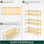 Smiry Bamboo Shoe Rack, 12 Vertical Slats, 6 Tier - 26.8" Wide, Natural - Image 6