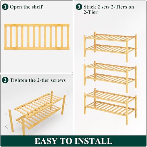 Smiry Bamboo Shoe Rack, 12 Vertical Slats, 6 Tier - 26.8" Wide, Natural - Image 6