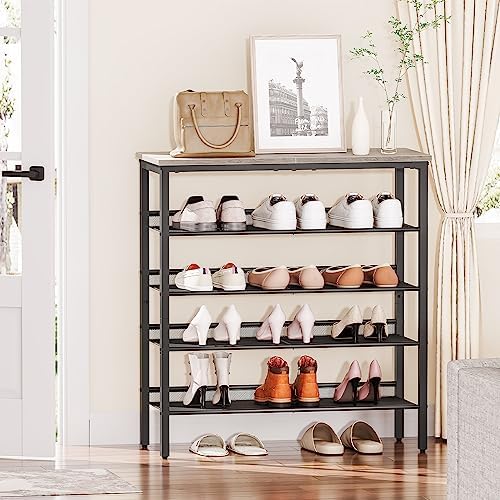 HOOBRO Shoe Rack for Entryway, 5-Tier Shoe Organizer with Adjustable Mesh Shelves, 16-20 Pairs of Shoes, Spacious Floor Mount, Metal, Industrial, Shoe Shelf for Closet, Greige BG12XJ01 - Image 2