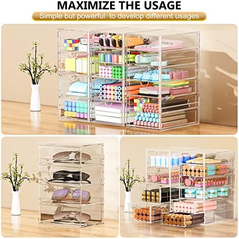 YFXCVSL 3-Pack Acrylic 15-Drawer Storage & Makeup Organizer for Desk - Image 4