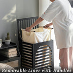 Laundry Hamper with Lid,Bamboo Large Waterproof Clothes Laundry Basket,Removable Washing Bags with Handles,clothes basket (Black) - Image 3