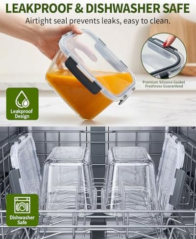 2 Pack 88oz/11 Cups Large Glass Storage Containers with Lids, High Borosilicate BPA Free Airtight Leakproof Meal Prep Containers for Microwave, Freezer & Dishwasher, Kitchen, Gym & Picnic,Baking - Image 4