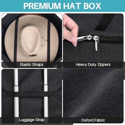 SLEEPING LAMB Hat Box for Travel and Storage, Collapsible Cowboy Cap Organizer for Closet with Handles, Hat Boxes for Men and Women Storage Large Cap Case Carrier with Cardbord, Black - Image 6