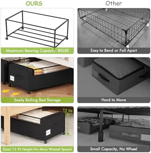 Webetop Under Bed Storage Containers with Wheels & Clear Lid 12 inch 2 Pack - Image 5