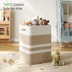 Nunsino 87L Laundry Hamper,Laundry Basket with Leather Handles,Woven Storage Basket for Toys,Pillows,Blankets,Clothes,Brown&White - Image 4