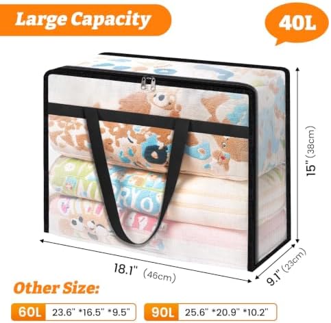 BlissTotes Moving Bags 40L 6PCS, Clear Clothes Storage Under Bed Storage | Foldable Clothes Storage Bags with Sturdy Zippers & Handles for Comforter, Bedding, Books, Sheet, Transparent Containers - Image 4