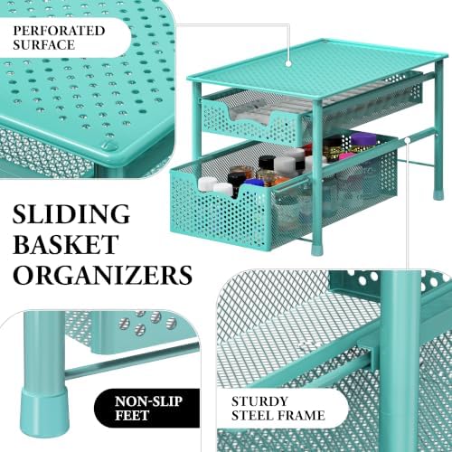 Simple Houseware Stackable 2 Tier Sliding Basket Drawer, Turquoise - Image 4