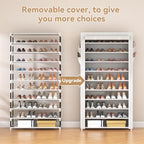 ROJASOP 10 Tier Shoe Rack with Covers Large Capacity Stackable Tall Shoe Shelf Storage for 50-55 Pairs Shoe and Boot, Sturdy Free Standing Shoe Rack Organizer for Closet, Entryway, Bedroom, Printing - Image 5