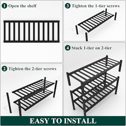 Smiry Bamboo Shoe Rack, 12 Vertical Slats, 3 Tier - 26.8" Wide, Black - Image 6