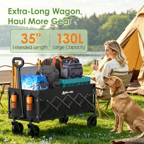 Blomoba 35" Extra Long Folding Wagon with Adjustable Handle & Wheels, Black - Image 3