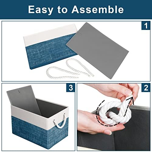 Fab totes Storage Bins 2-Pack, Foldable Storage Baskets for Organizing Toys, Books, Shelves, Closet, Large Storage Box with Rope Handles, Sturdy Organizer Bins, White & Blue - Image 6