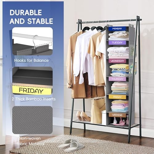 Weekly Hanging Closet Organizer for Kids, 6-Shelf Clothes Storage with Labeled Days of The Week Monday Through Friday, Weekday and Weekend, Days of The Week Clothes Organizer - Image 5