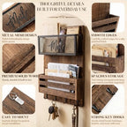 Yalikop Mail Organizer Wall Mount with Key Hooks, 2-Slot Wood Mail and Key Holder, Rustic Farmhouse Wall File for Entryway, Letter and Bill Sorter Organizer for Files, Keys and Magazines - Image 4