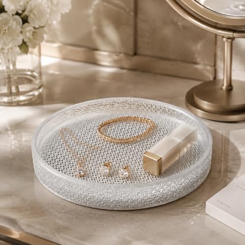 Crystal Round Vanity Tray, Bling Rhinestone Decorative Tray for Jewelry, Perfume, Keys and Watches, Sparkle Organizer Tray for Dresser, Bedroom and Entryway - Image 2