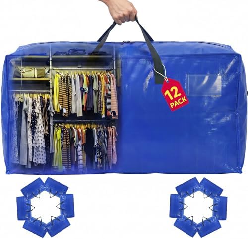 Moving Bags Heavy Duty,Extra Large Moving Bags for Travel/College Packing/Storage/Organization/Seasonal Clothes & Bedding Storage,Moving Supplies Bins,Compatible with Ikea Frakta Cart (Blue,12Pcs) by Unknown