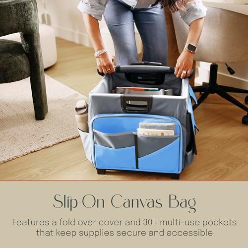 Folding Mobile Utility Cart, Canvas Organizer Bag, Blue/Grey - Image 4