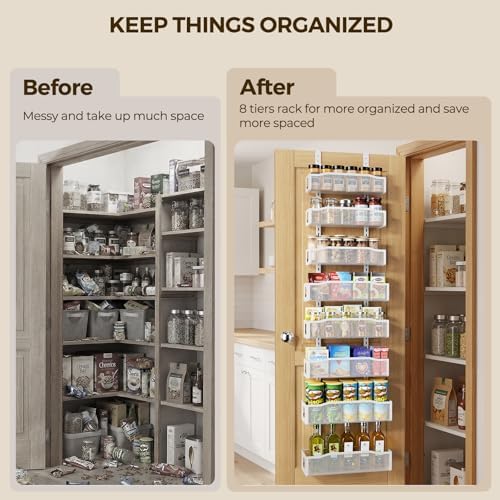 Delamu 8 Tier Over the Door Pantry Organizer, 2in1 Hanging or Wall Mount Spice Rack Seasoning, Adjustable Heavy-Duty Pantry Door Organizer and Storage for Kitchen Cabinet and Bathroom, 15.3" White - Image 4