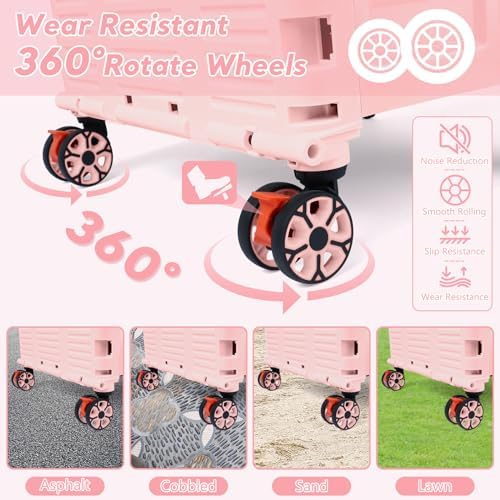 FELICON SELORSS Folding Utility Cart Portable Rolling Crate Handcart-Pink - Image 5