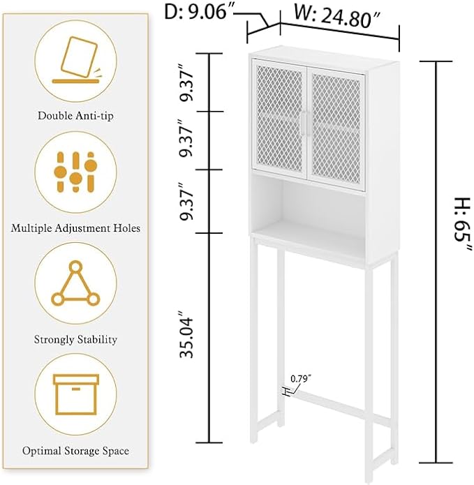 Launica 65 Inch Over The Toilet Storage Cabinet Wood and Metal White Oak - Image 2