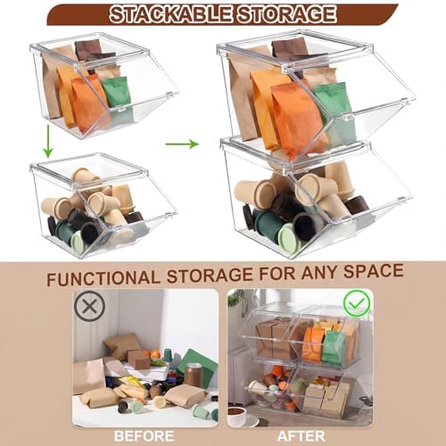Yerliker 8 Pcs Clear Plastic Storage Bins with Lids Stackable Pantry Storage Organizer Kitchen Cabinet Organizers Ideal Containers for Coffee Pod Tea Sugar Bag Cabinet Home (Extra Large) | Pantry Organizer for Kitchen Cabinet, Ideal for Coffee Pod Tea ... - Image 4