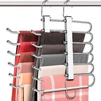 HUITEM Space Saving 6 Tier Pant Hangers, Anti-Slip, Lightweight, Stainless Steel, 2 Pack, White by HUITEM