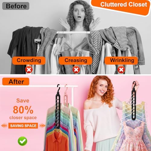 Closet Organizers and Storage,College Dorm Room Essentials Magic Hangers | 6 Pack Multifunctional Multi-Color Organizer Smart Space Saving Hangers with 9 Holes Storage Organization for Wardrobe Closet - Image 2