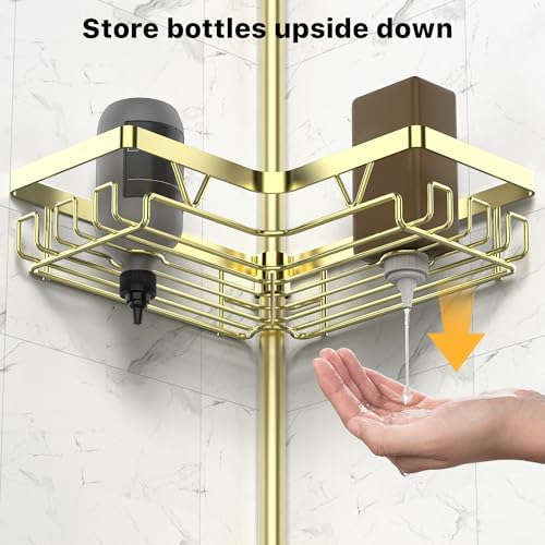 KEGII Corner Shower Caddy Tension Pole, Bathroom Storage Rack, Gold - Image 5