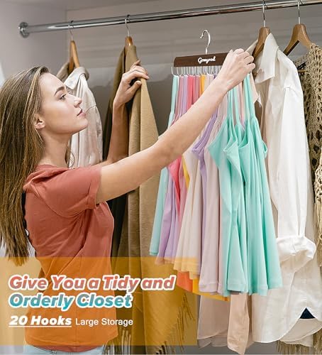 Gomyrod Tank Top Hanger, 2 Pack w/40 Hooks Bra Hanger for Closet Organizer | Premium Wood Space Saving Hanger, 360°Rotating Closet Organizers and Storage, Multi Hook Hanger for Dorm & Apartment,Brown - Image 5