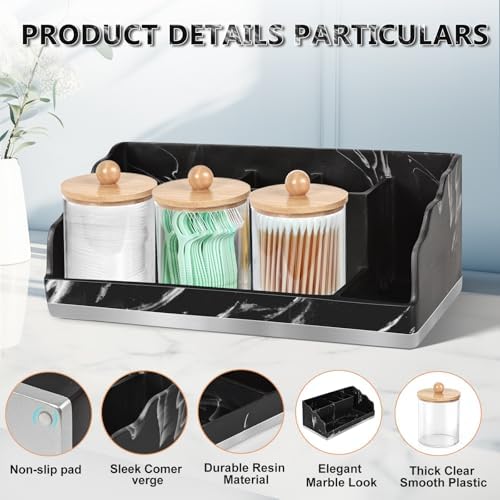 TuCao Marble Bathroom Countertop Organizer, Toothbrush Holders for Bathroom with 3PCS Qtip Holder Dispenser and Toothpaste Holder Drainage for Bathroom Accessories Organization Counter Vanity Storage - Image 5