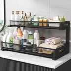 2 Pack 20.47IN Depth Under Sink Storage Organizer, Large 2-Tier Elegant Mesh Pull Out Shelf for Kitchen and Bathroom Cabinet Organization, L-Shaped and Adjustable Height Design-Black - Image 7