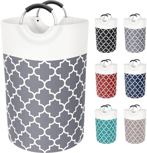 Fabspace Large Laundry Basket Laundry Hamper Bag Washing Bin Clothes Bag Collapsible Tall with Handles Waterproof Travel Bathroom College Essentials Storage for College Dorm, Family (Grey) 75L by Fabspace