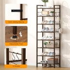 usikey 8 Tiers Narrow Shoe Rack 16-24 Pairs, Sturdy Metal Tall Shoe Rack with 4 Hooks, Slim Shoe Storage Organizer with Metal Shelf, Space Saving Vertical Shoe Shelf for Closet Entryway, Bronze - Image 5