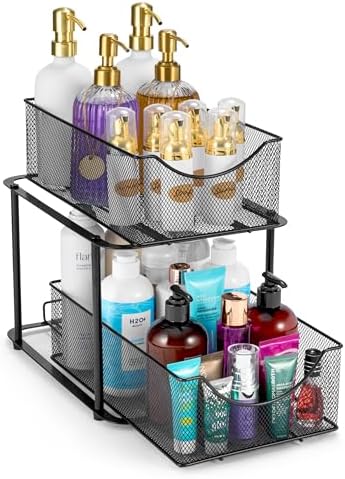 Sorbus Pull-Out Under Sink Organizer, Mesh Construction (Black, 1 Pack) by Sorbus