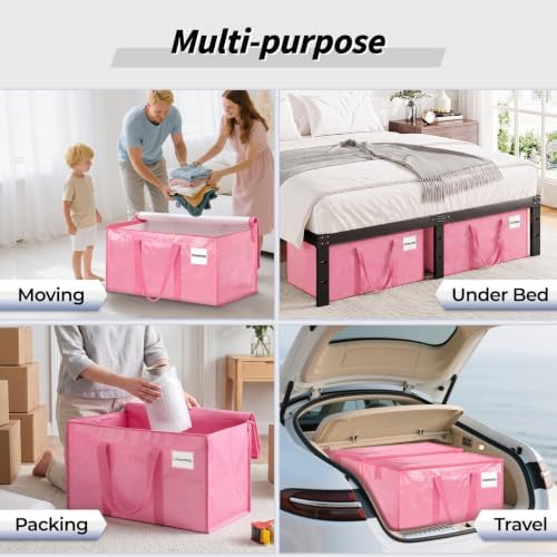 16 Pack Extra Large Clothes Storage Bins with Lids, Moving Bags, Pink | Storage Bags with Reinforced Handles & Heavy-Duty Zippers, Moving Boxes Totes for Clothes Packing, Dorms, College Supplies - Image 6