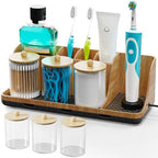 Bathrooms Toothbrush Holder Set with 3 PCS Qtip Holder (Wood Grain) by PARKMANI