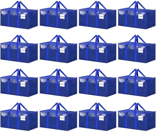 16 Pack Extra Large Clothes Storage Bins with Lids, Moving Bags, Blue | Storage Bags with Reinforced Handles & Heavy-Duty Zippers, Moving Boxes Totes for Clothes Packing, Dorms, College Supplies by ukeetap