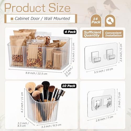 14 Pack Cabinet Door Organizer Adhesive Wall Mount Storage Bins Makeup Containers Stackable Organizer Basket for Kitchen Cabinets, Bathroom, Pantry, Office, Refrigerator (Frosted Clear) - Image 2