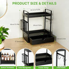 2-Tier Bathroom Counter Organizer with Drawer Basket and Hooks, Wood Bathroom Organizers and Storage for countertop, Farmhouse Black Countertop Organizer, Counter Shelf for Vanity, Kitchen, Office - Image 3