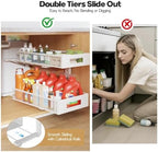 2 Packs 19IN Depth Under Sink Organizer, 2-Tier Pull Out Cabinet Organizer With Smooth Circular Rail, Large Capacity Metal Mesh Sliding Drawers For Bathroom& Kitchen Storage,Height Adjustable –White - Image 7